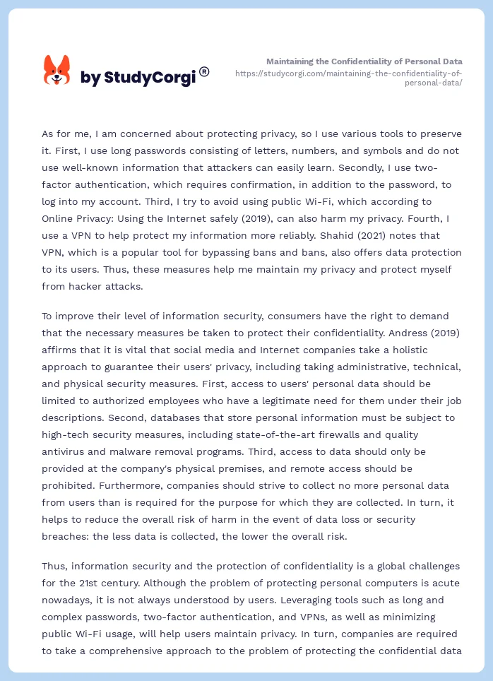 Maintaining the Confidentiality of Personal Data. Page 2