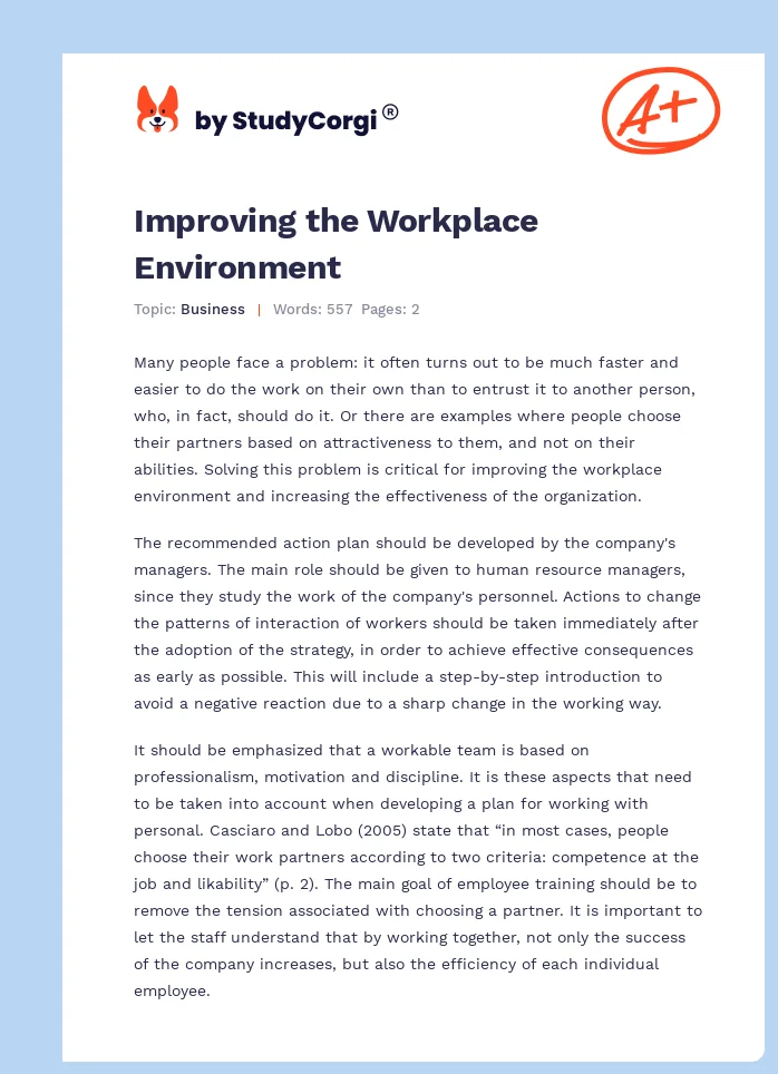 Improving the Workplace Environment. Page 1