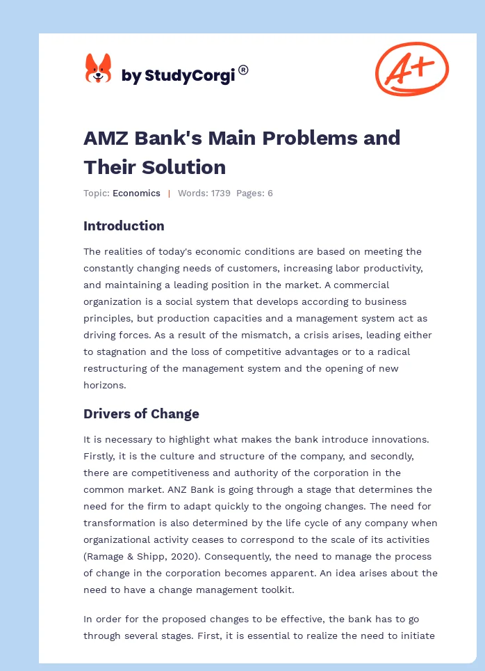 AMZ Bank's Main Problems and Their Solution. Page 1