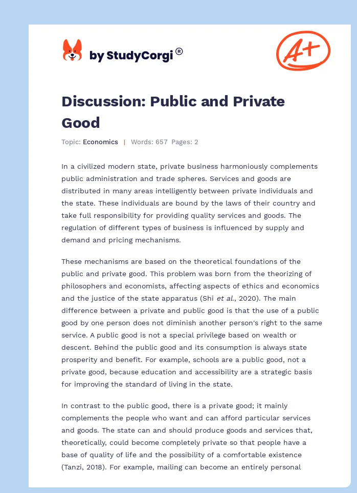 Discussion: Public and Private Good. Page 1