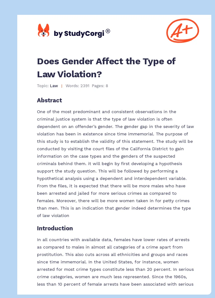 Does Gender Affect the Type of Law Violation?. Page 1