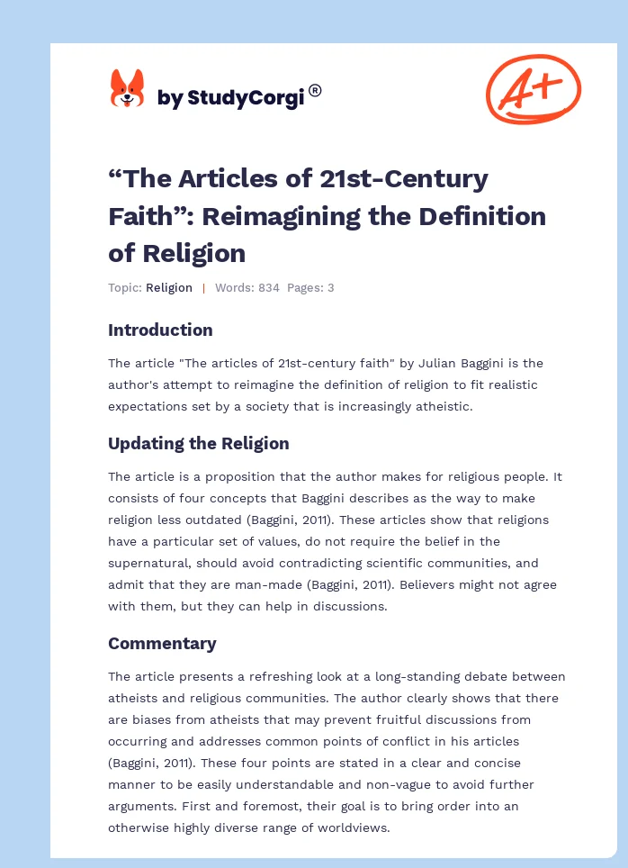 “The Articles of 21st-Century Faith”: Reimagining the Definition of Religion. Page 1