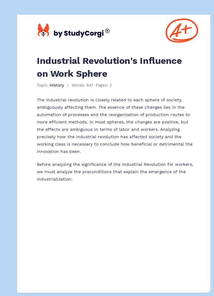 Industrial Revolution's Influence on Work Sphere. Page 1