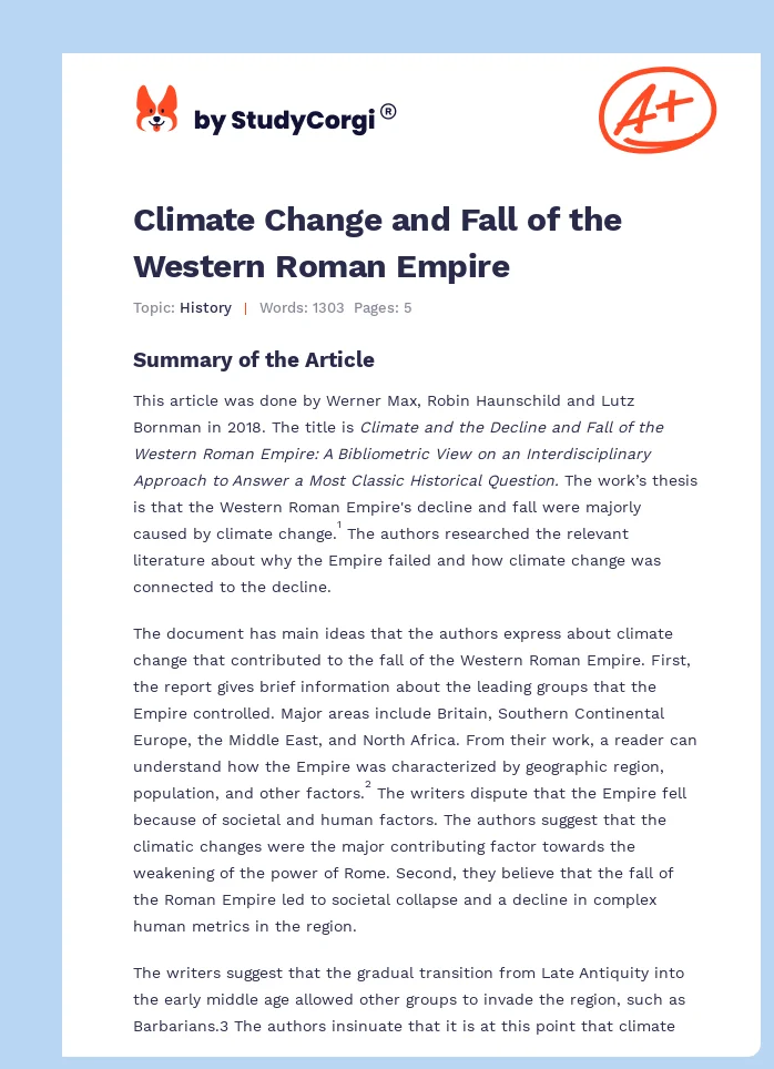 Climate Change and Fall of the Western Roman Empire. Page 1