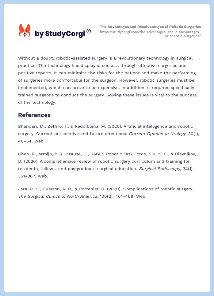 The Advantages and Disadvantages of Robotic Surgeries. Page 2