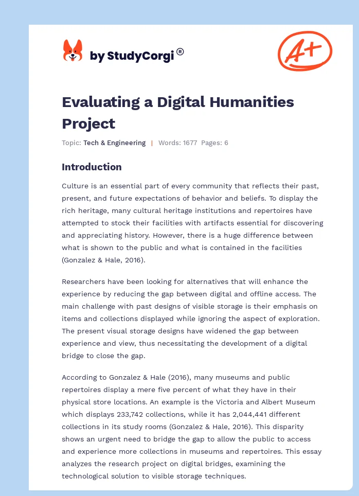 Evaluating a Digital Humanities Project. Page 1