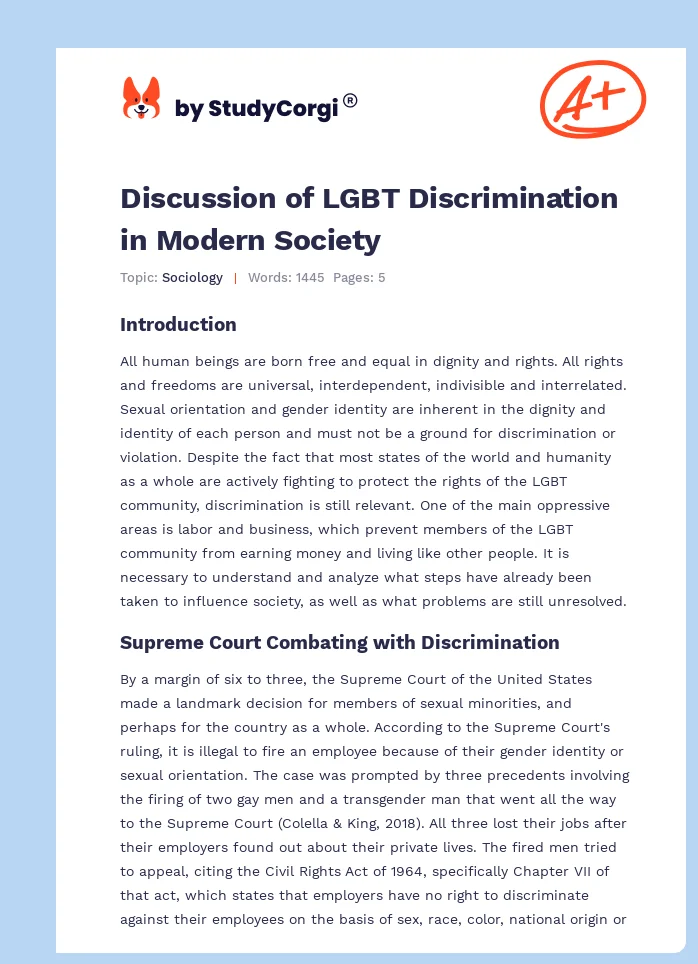 Discussion of LGBT Discrimination in Modern Society. Page 1
