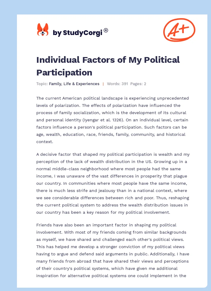 Individual Factors of My Political Participation. Page 1