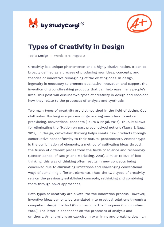 Types of Creativity in Design. Page 1