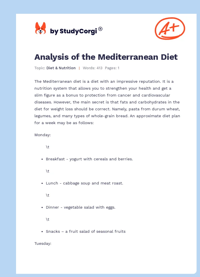 Analysis of the Mediterranean Diet. Page 1