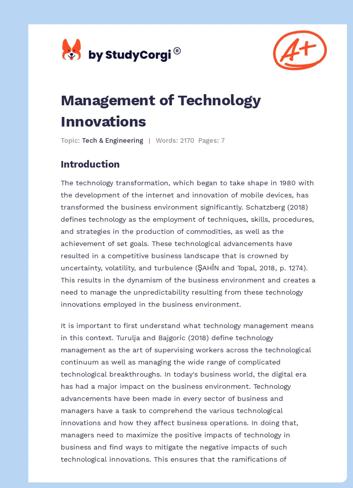 Management of Technology Innovations. Page 1