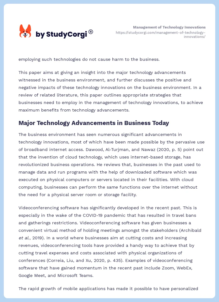 Management of Technology Innovations. Page 2
