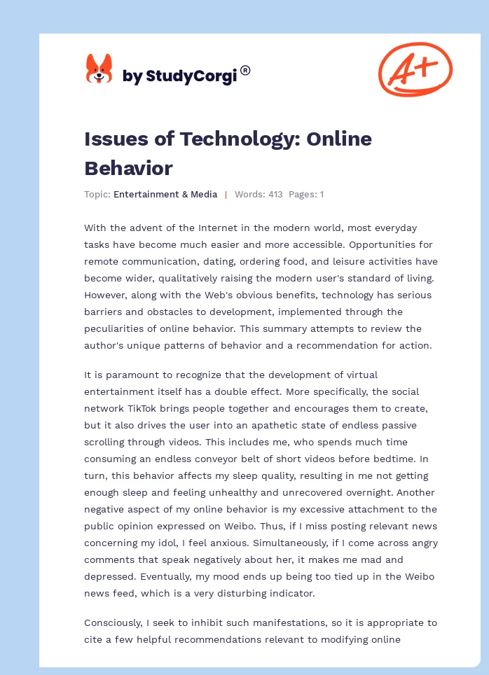 Issues of Technology: Online Behavior. Page 1