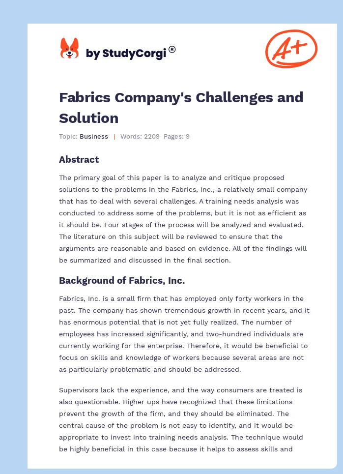 Fabrics Company's Challenges and Solution. Page 1