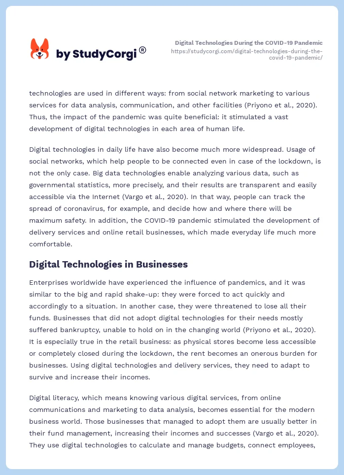 Digital Technologies During the COVID-19 Pandemic. Page 2
