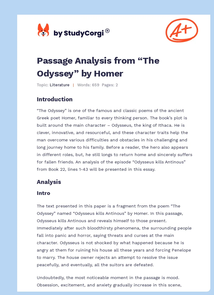 Passage Analysis from “The Odyssey” by Homer. Page 1