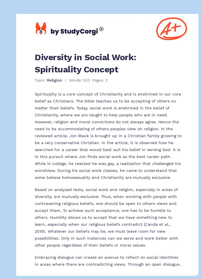 Diversity in Social Work: Spirituality Concept. Page 1