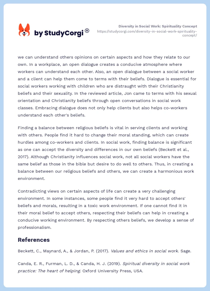 Diversity in Social Work: Spirituality Concept. Page 2