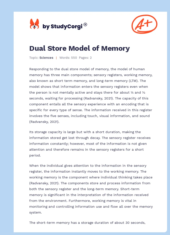 Dual Store Model of Memory. Page 1