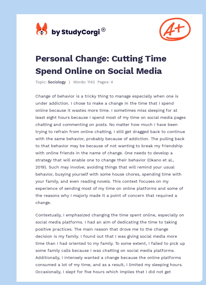 Personal Change: Cutting Time Spend Online on Social Media. Page 1