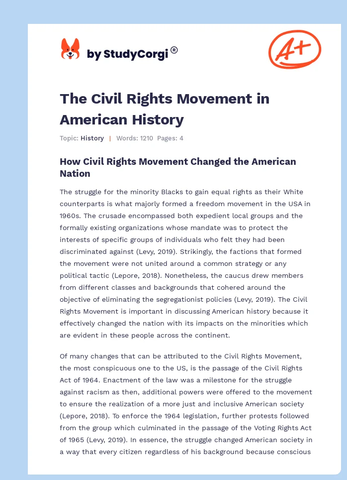 The Civil Rights Movement in American History. Page 1
