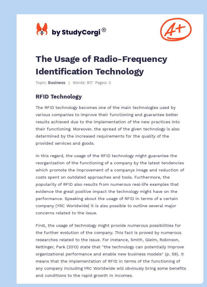 The Usage of Radio-Frequency Identification Technology. Page 1