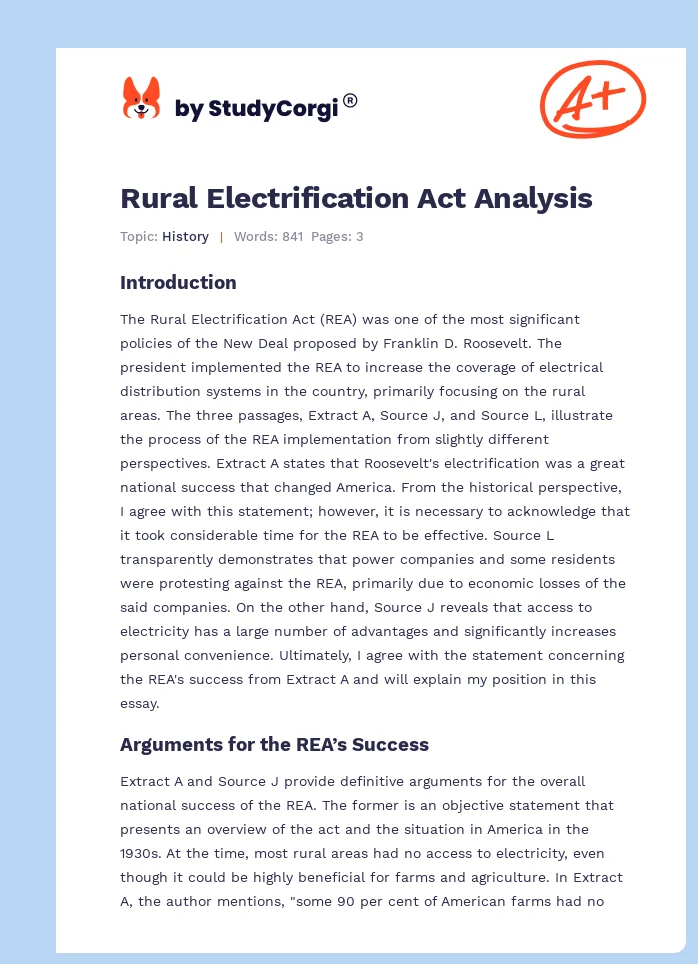 Rural Electrification Act Analysis. Page 1