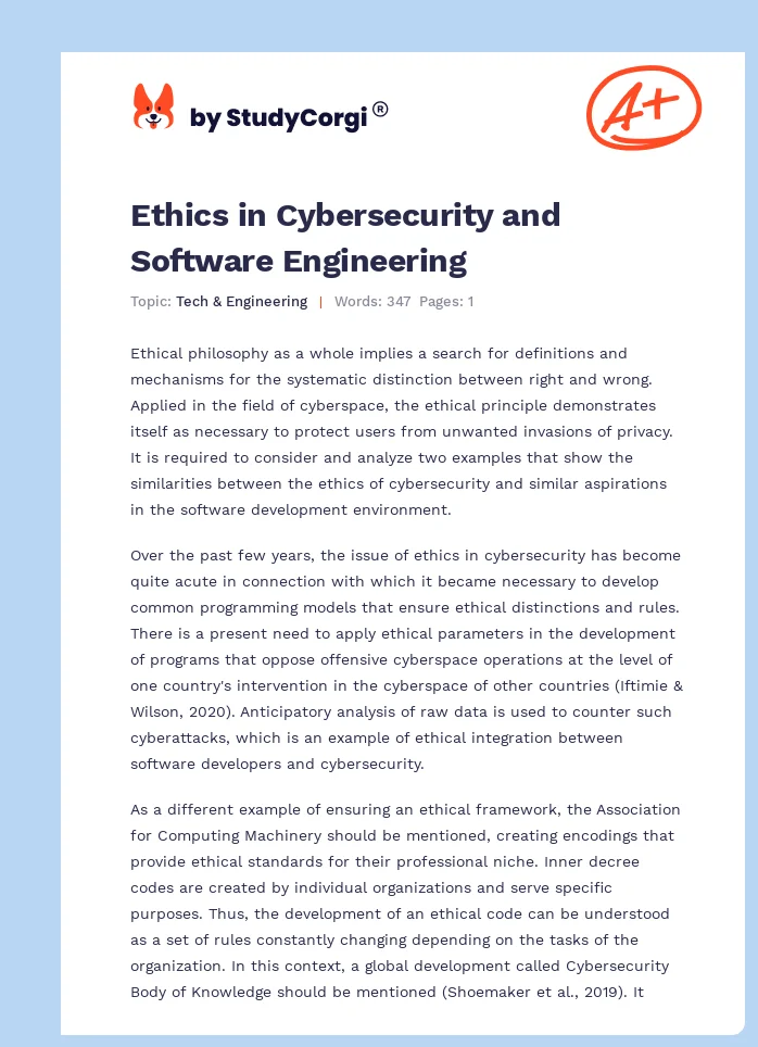 Ethics in Cybersecurity and Software Engineering. Page 1