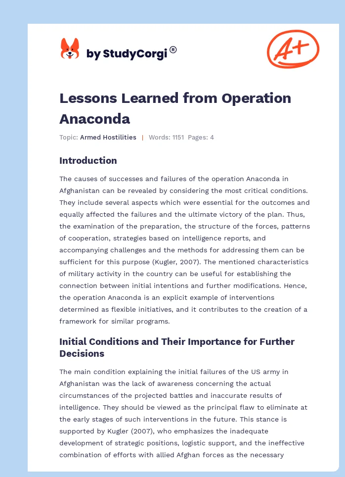 Operation Anaconda in Afghanistan. Page 1