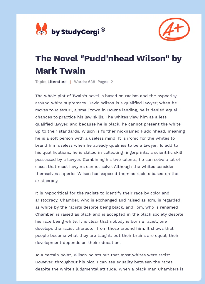 The Novel "Pudd'nhead Wilson" by Mark Twain. Page 1