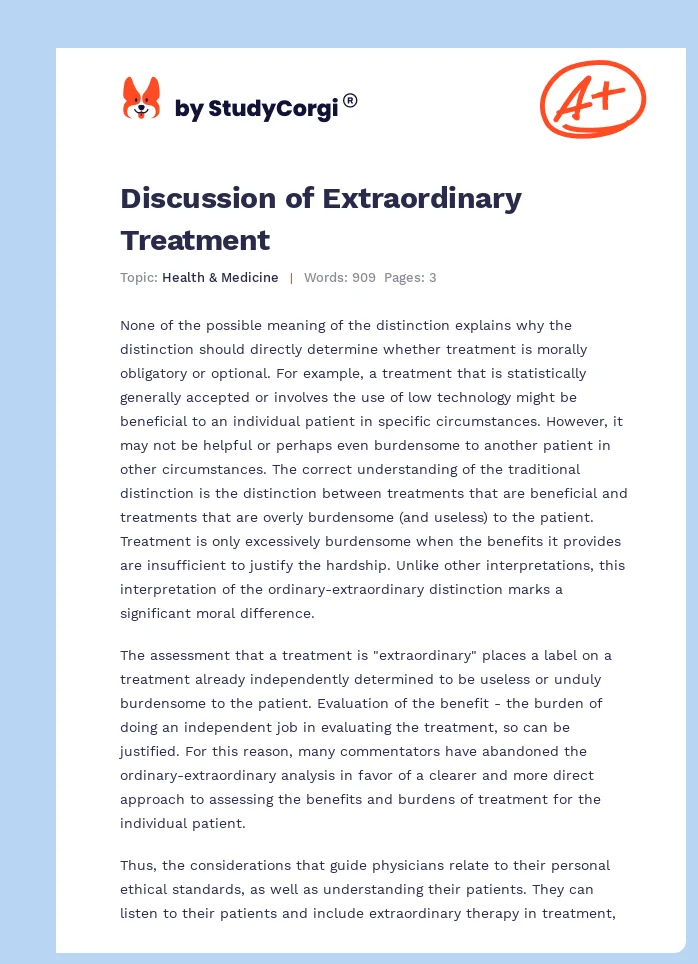 Discussion of Extraordinary Treatment. Page 1