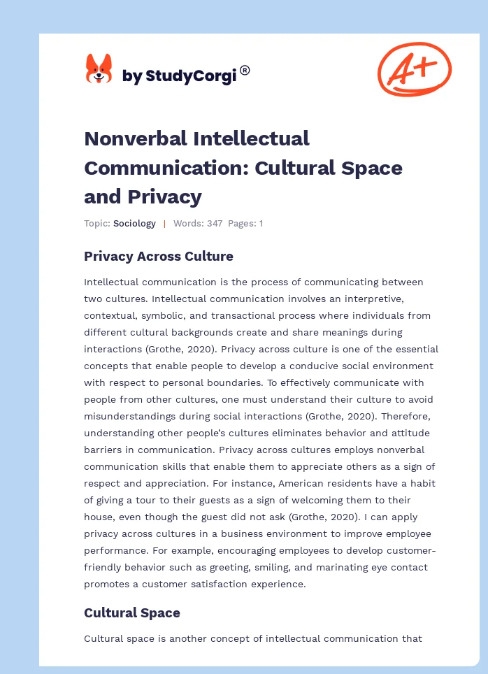 Nonverbal Intellectual Communication: Cultural Space and Privacy. Page 1