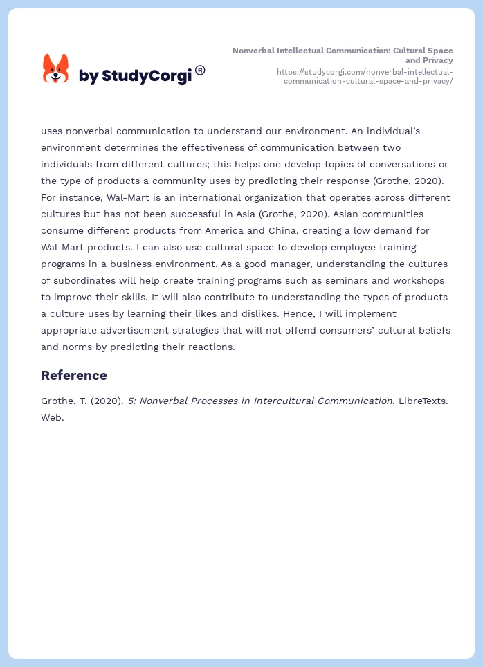 Nonverbal Intellectual Communication: Cultural Space and Privacy. Page 2