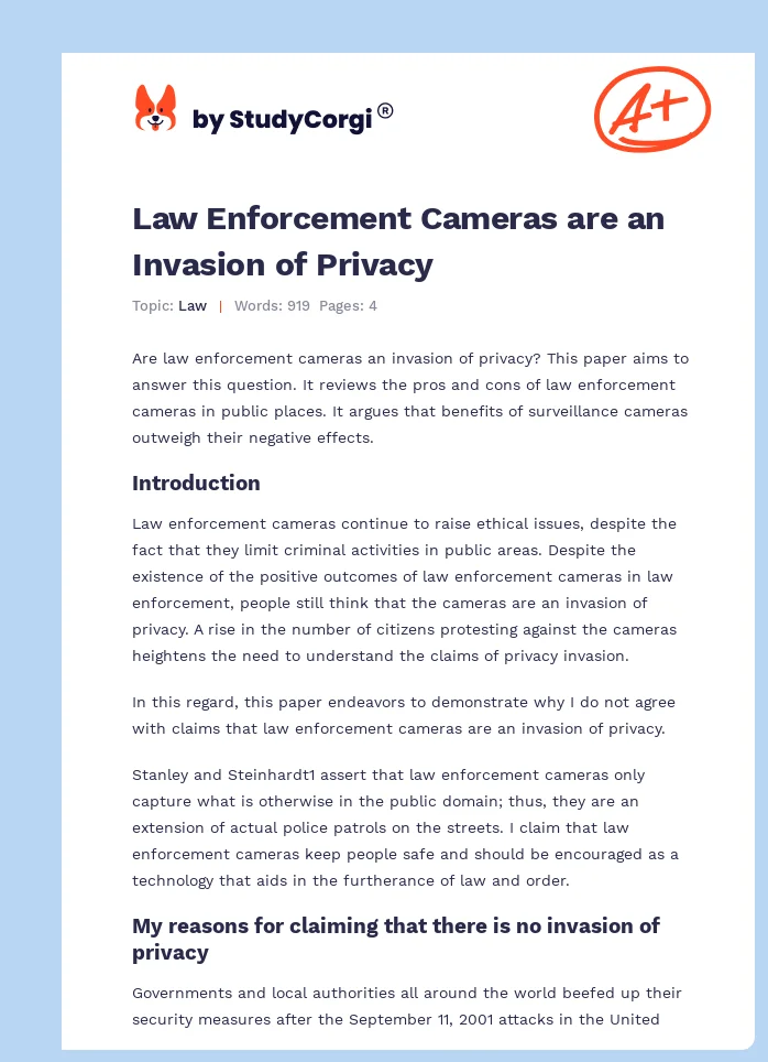 Law Enforcement Cameras are an Invasion of Privacy. Page 1