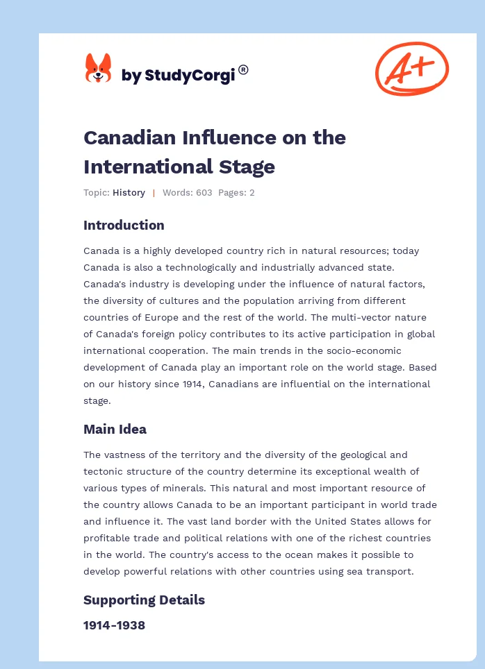 Canadian Influence on the International Stage. Page 1