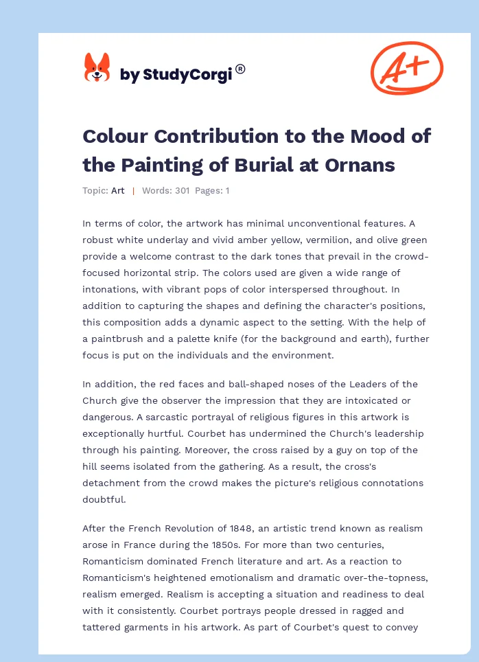 Colour Contribution to the Mood of the Painting of Burial at Ornans. Page 1