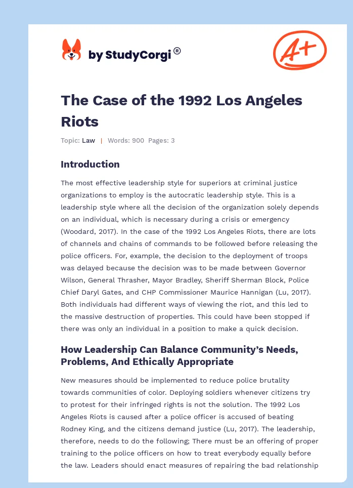 The Case of the 1992 Los Angeles Riots. Page 1