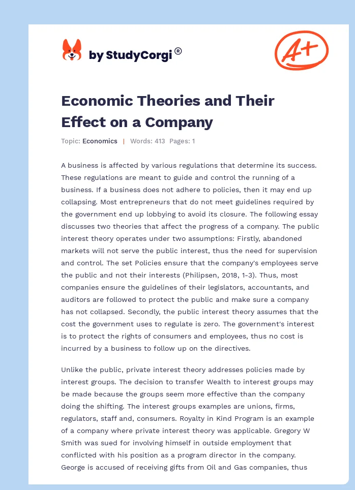 Economic Theories and Their Effect on a Company. Page 1