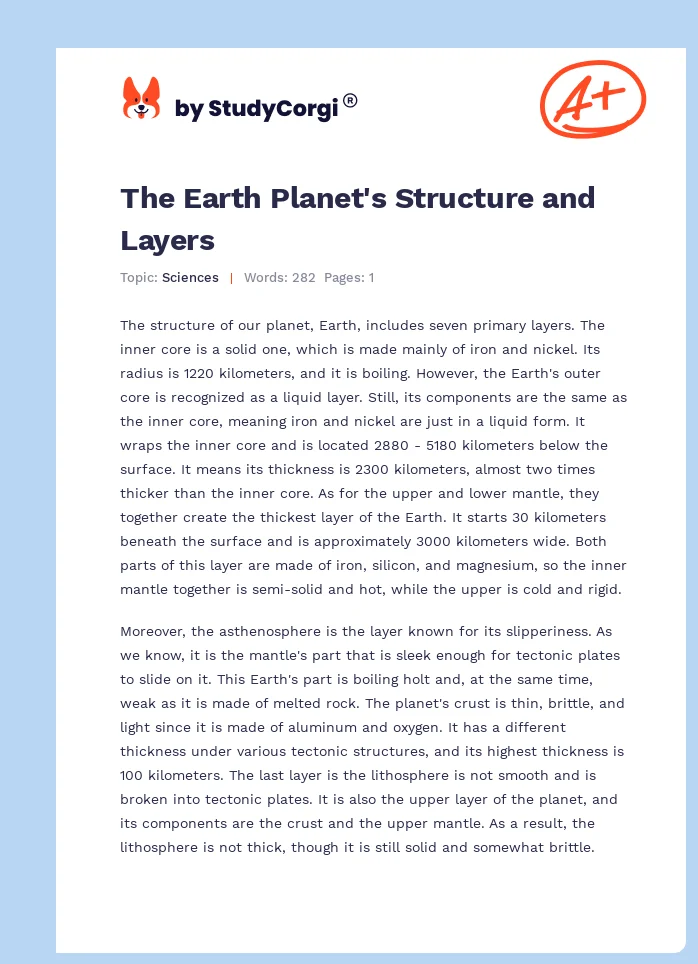 The Earth Planet's Structure and Layers. Page 1