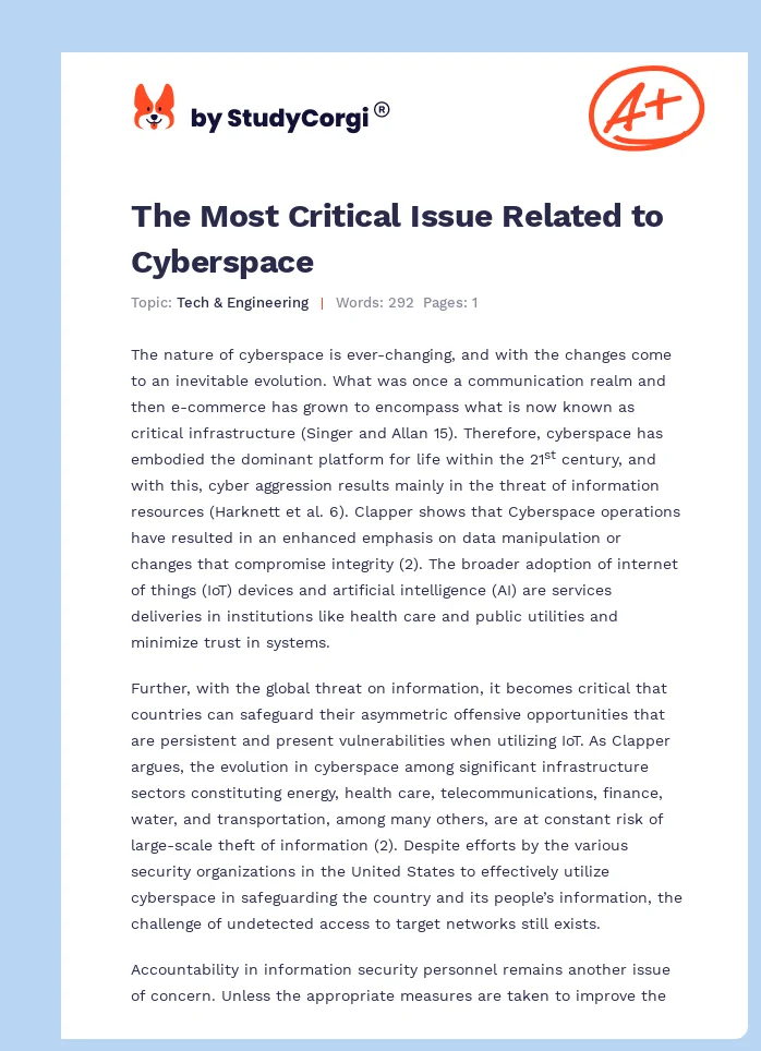 The Most Critical Issue Related to Cyberspace. Page 1
