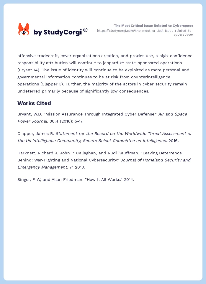 The Most Critical Issue Related to Cyberspace. Page 2