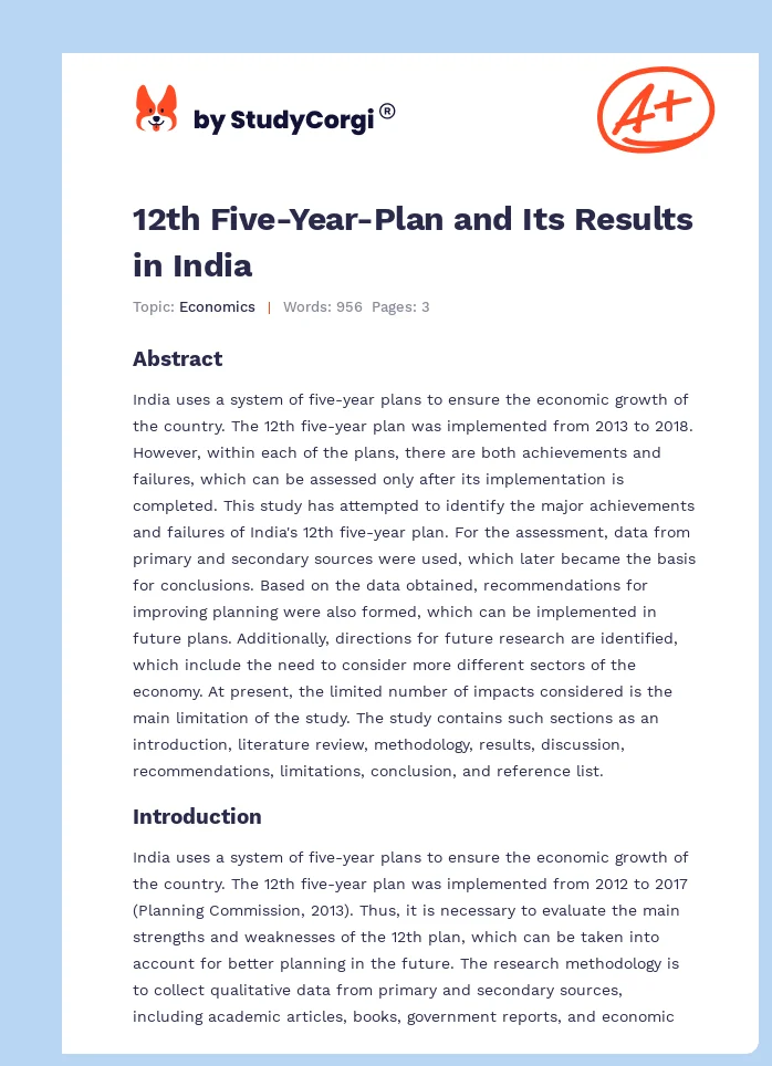 12th Five-Year-Plan and Its Results in India. Page 1