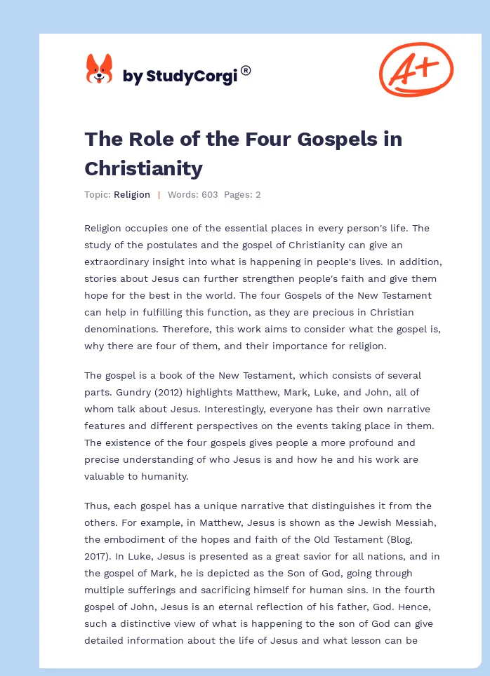 The Role of the Four Gospels in Christianity. Page 1