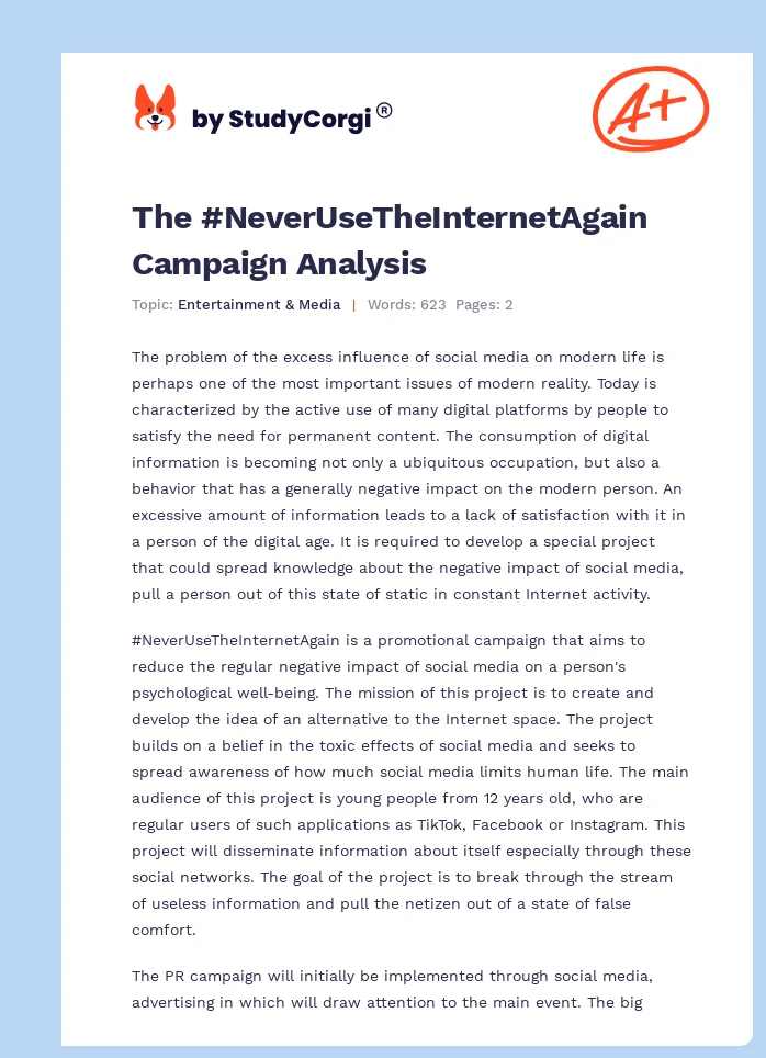 The #NeverUseTheInternetAgain Campaign Analysis. Page 1