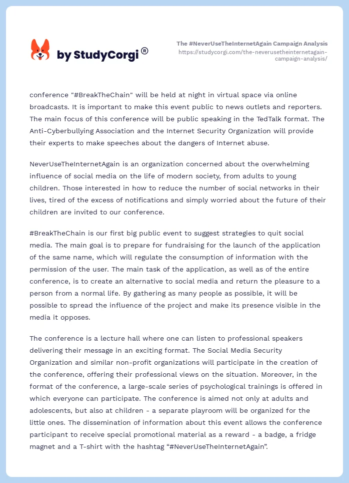 The #NeverUseTheInternetAgain Campaign Analysis. Page 2