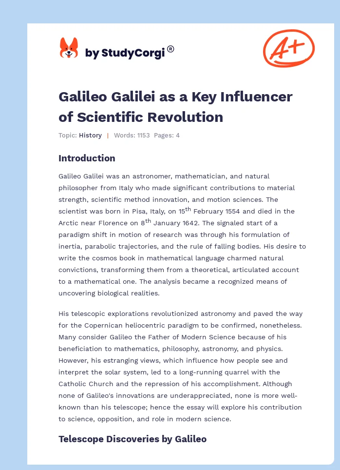 Galileo Galilei as a Key Influencer of Scientific Revolution. Page 1