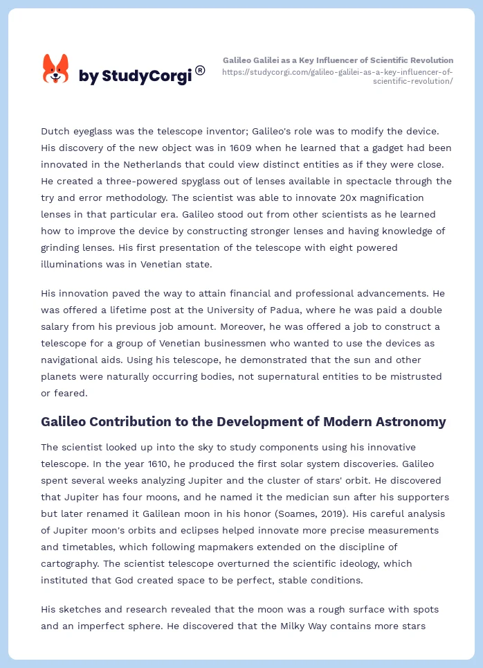 Galileo Galilei as a Key Influencer of Scientific Revolution. Page 2
