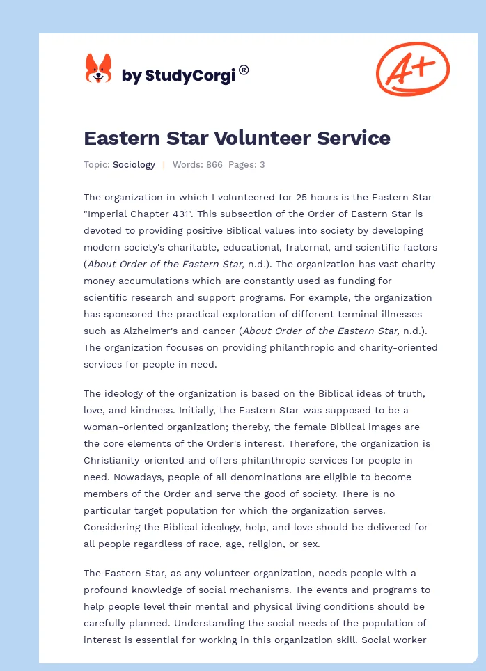 Eastern Star Volunteer Service. Page 1