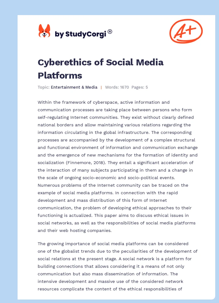 Cyberethics of Social Media Platforms. Page 1