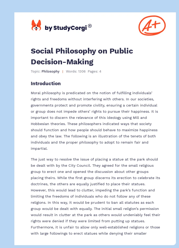 Social Philosophy on Public Decision-Making. Page 1